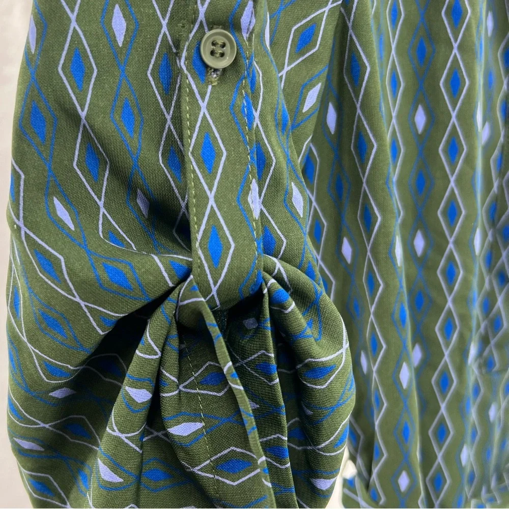 41 Hawthorn geometric diamond Forrest green roll tab sleeve S lightweight office - Picture 6 of 10